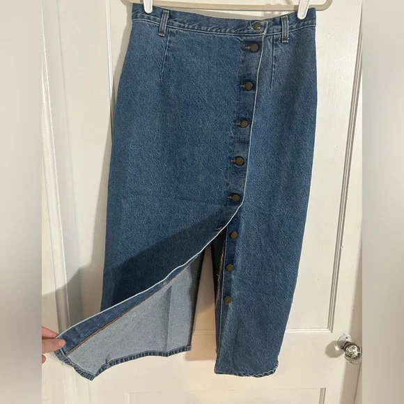 Vintage Blue Button-Down Pencil Skirt - Picture 2 of 7